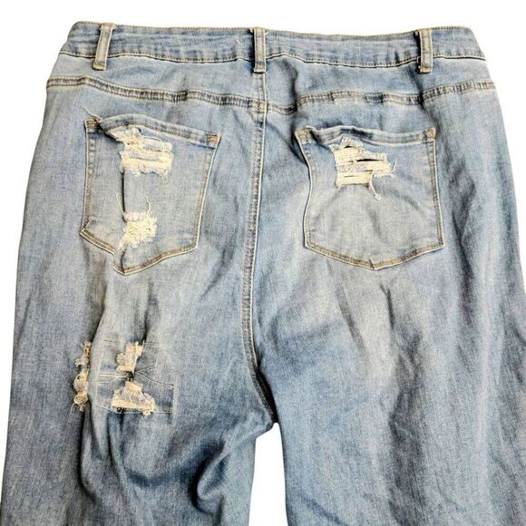 Forever 21 Distressed Faded Blue Denim Ripped Torn Up High Rise Skinny Jeans - Picture 6 of 10